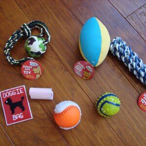 New Dog Toys Rope Football Balls Doggie Poop Bags Lot of 6
